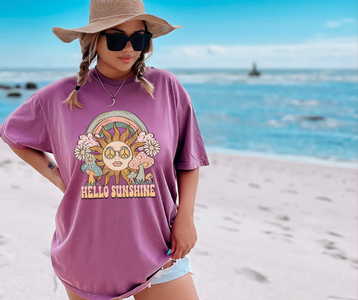 Retro Groovy Hello Sunshine Berry Tee - The Red Rival