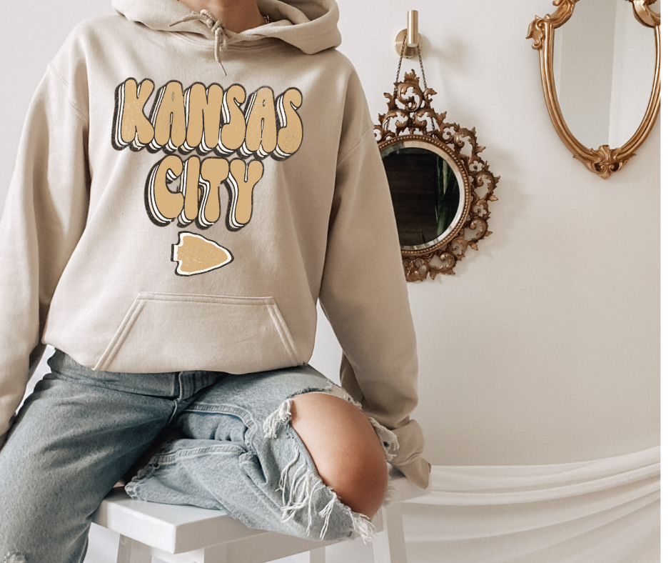 Neutral Retro Kansas City Arrowhead Tan Hoodie - The Red Rival