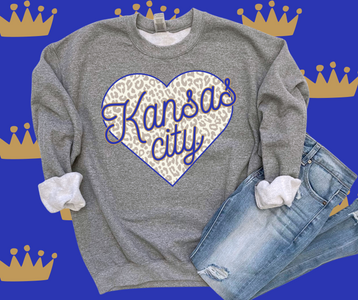 Neutral Leopard Kansas City Heart Grey Graphic Sweatshirt - The Red Rival