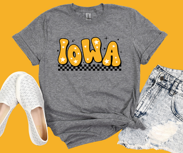 Retro Black & Gold Star Iowa Grey Tee - The Red Rival