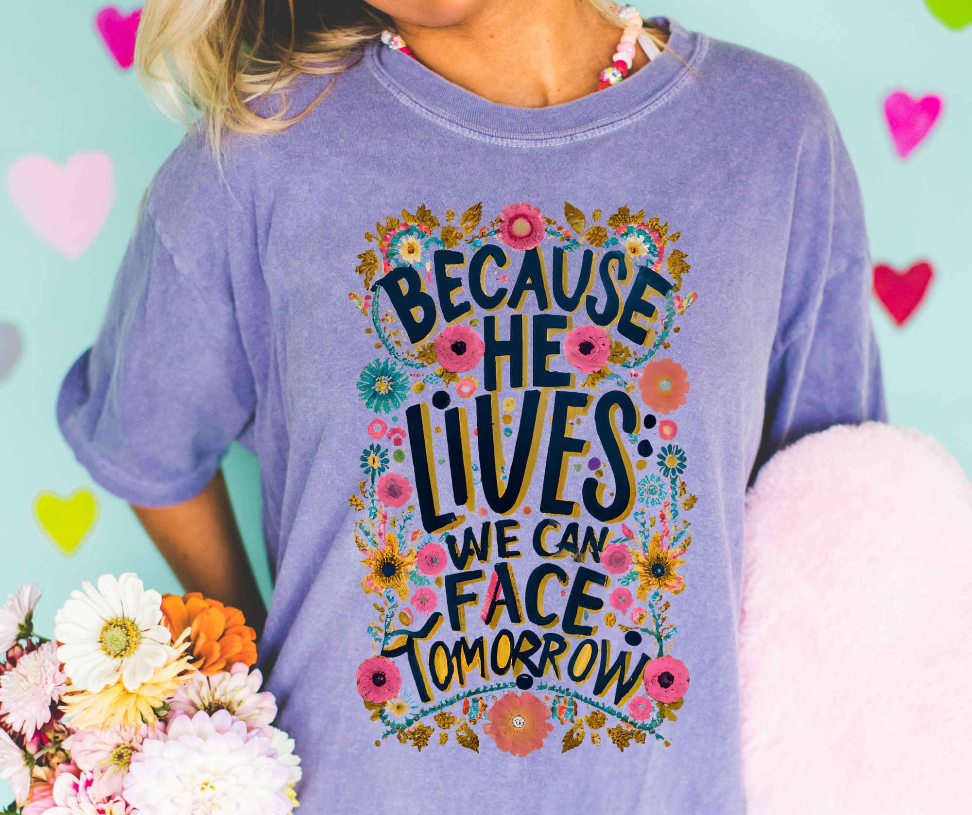 Because He Lives We Can Face Tomorrow Grape Graphic Tee - The Red Rival