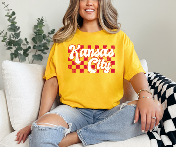 Red Retro Kansas City Checkered Gold Tee - The Red Rival