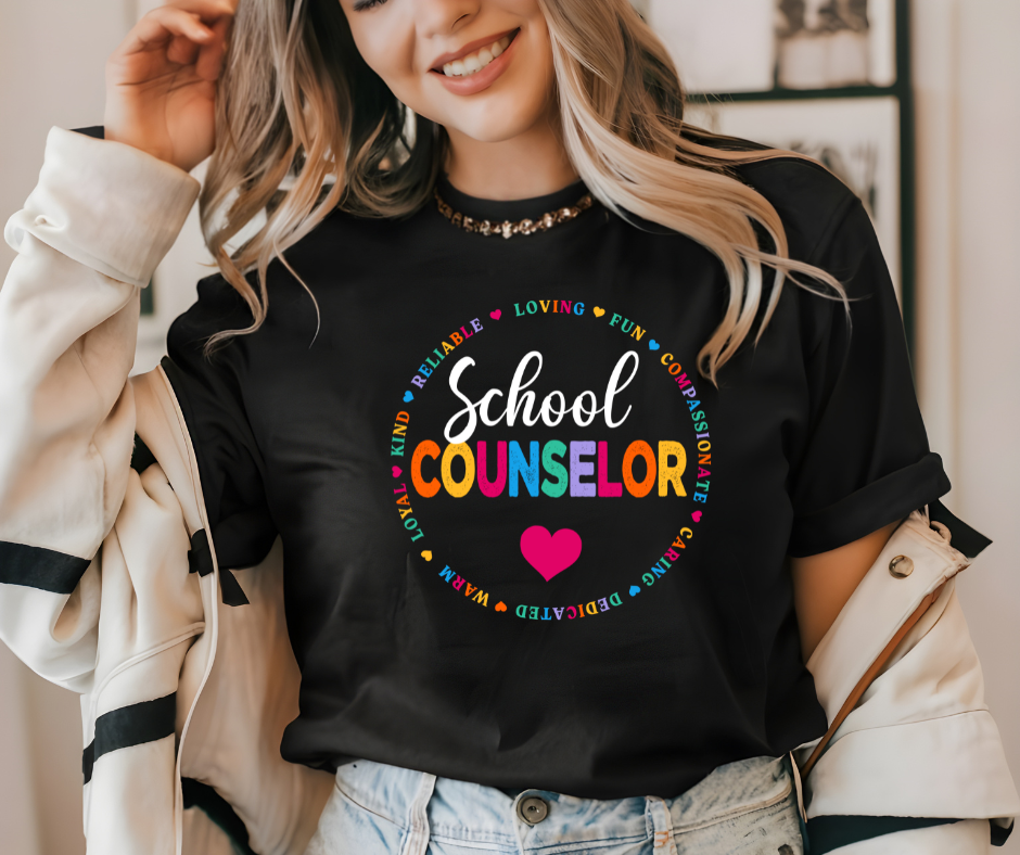 Colorful School Counselor Circle Black Tee - The Red Rival