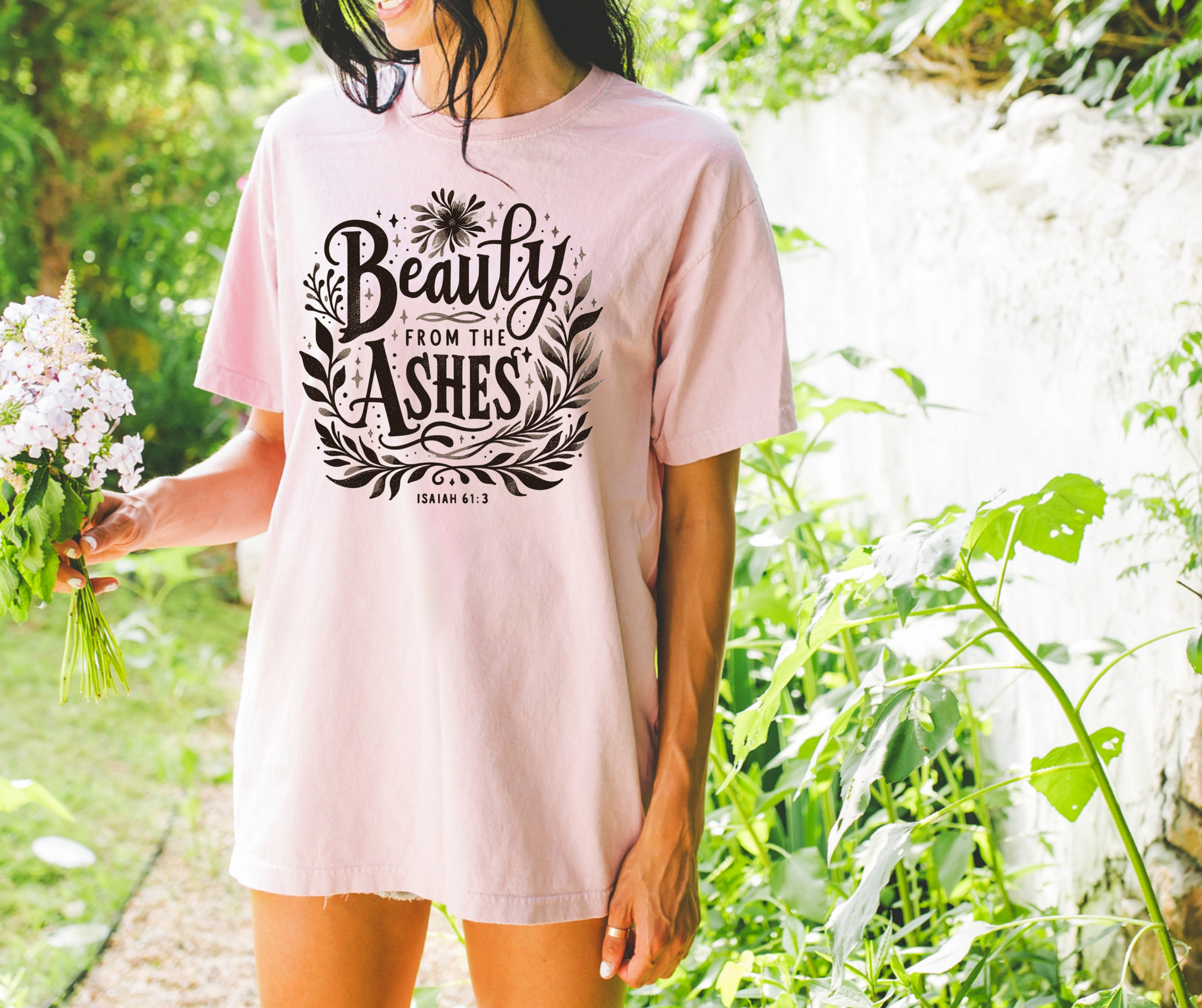 Beauty from the Ashes Light Pink Graphic Tee - The Red Rival