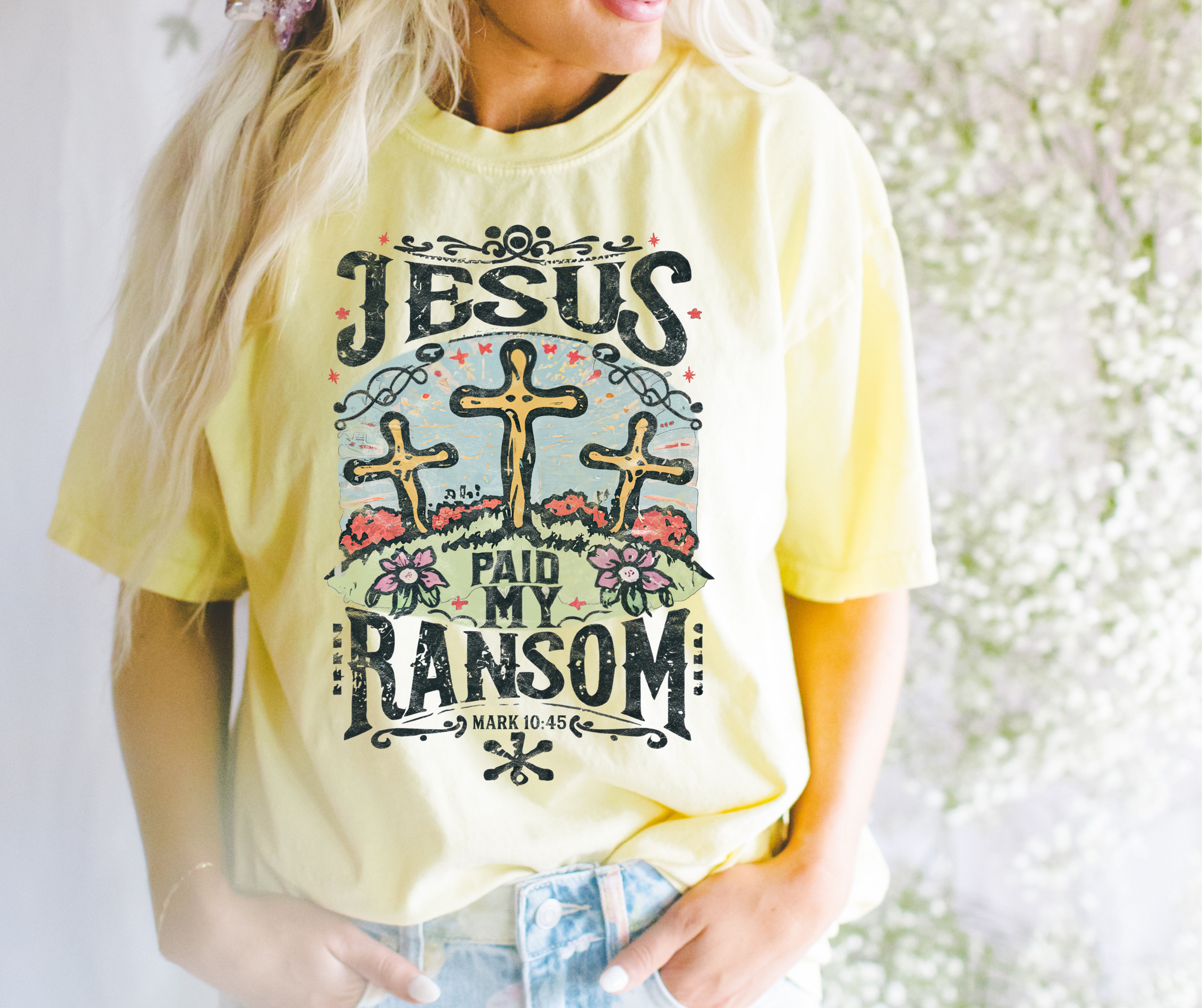 Jesus Paid My Ransom Light Yellow Graphic Tee - The Red Rival