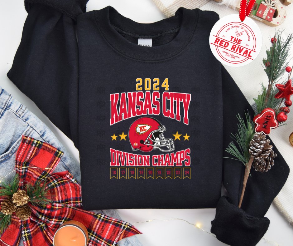 2024 Kansas City Division Champs Black Sweatshirt or Tshirt (FINAL SALE) - Wholesale - The Red Rival