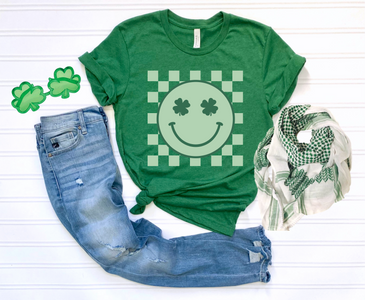 Retro Shamrock Smiley Face Green Tee - The Red Rival