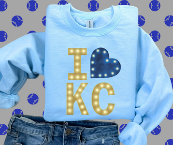 I Heart KC Marquee Letters Light Blue Graphic Sweatshirt - The Red Rival