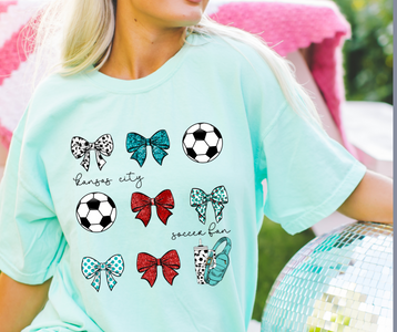 Kansas City Soccer Fan Bow Pattern Mint Tee - The Red Rival