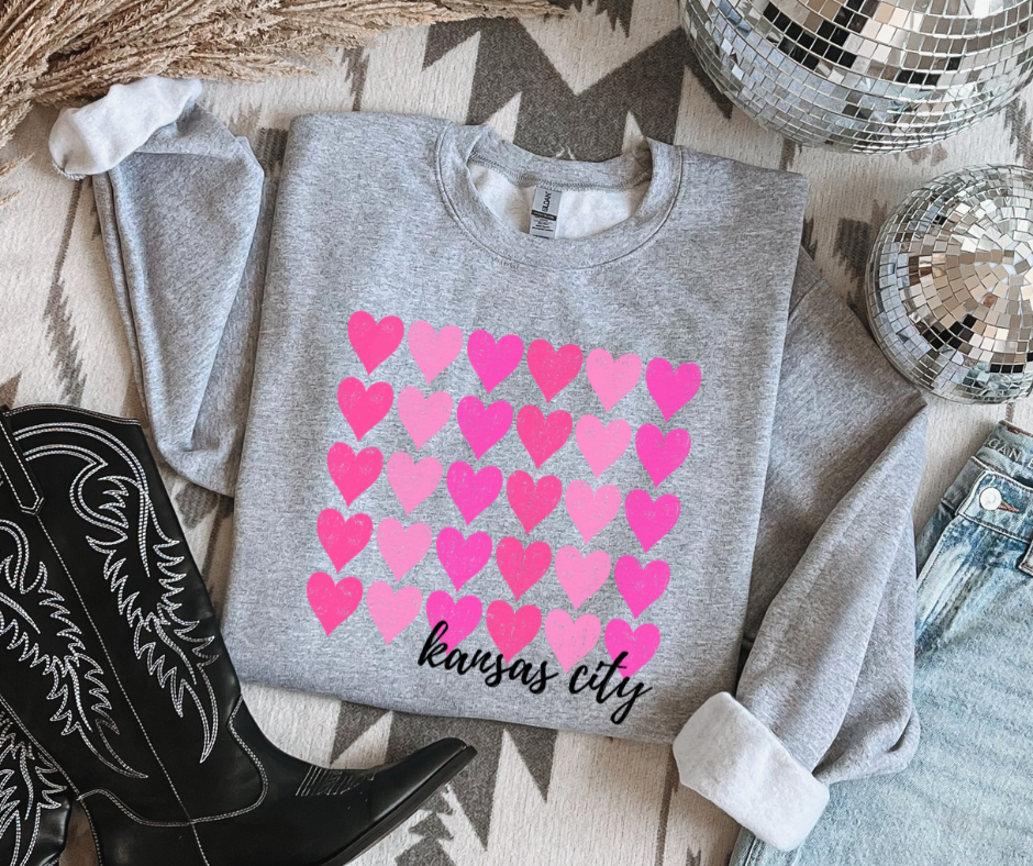 Kansas City Pink Heart Pattern Grey Sweatshirt or Tee