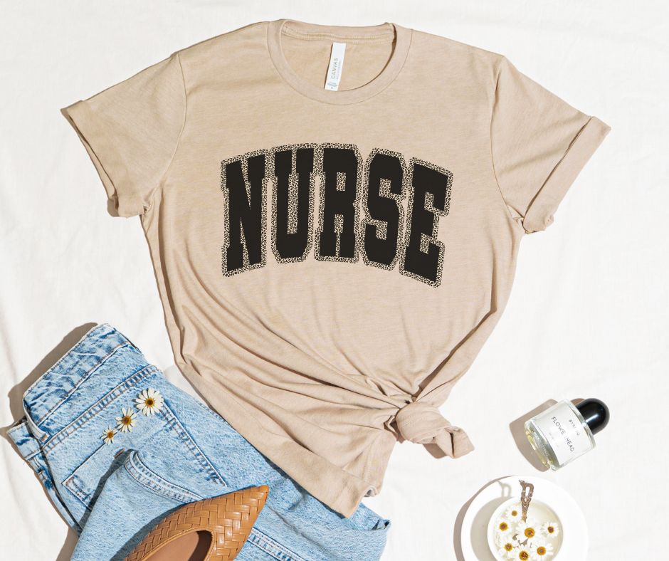 Nurse with Leopard Outline Tan Tee - The Red Rival