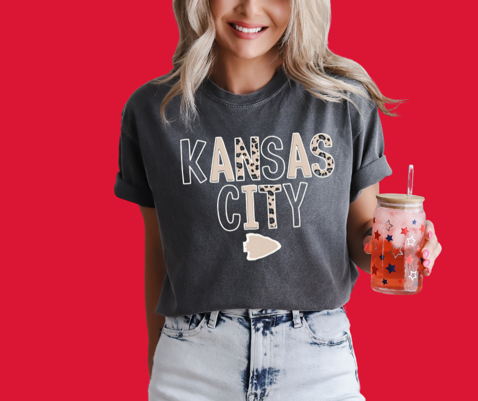 Neutral Kansas City Leopard Letters Pepper Tee - The Red Rival