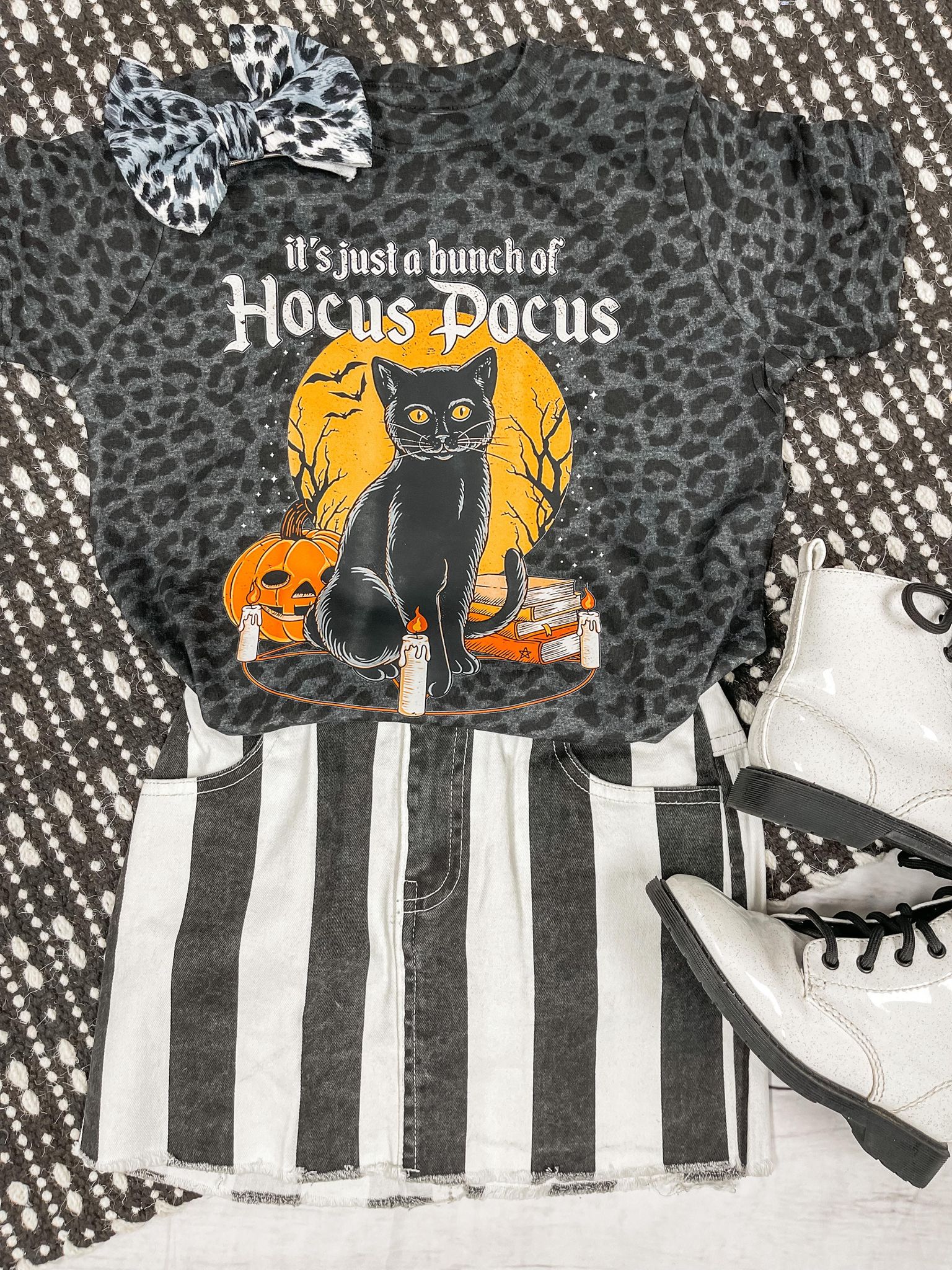 It's Just a Bunch of Hocus Pocus Black Cat Black Leopard Tee - The Red Rival