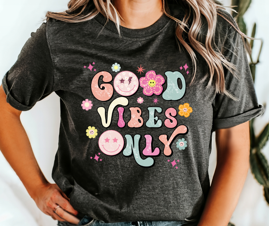 Good Vibes Only Charcoal Tee - The Red Rival