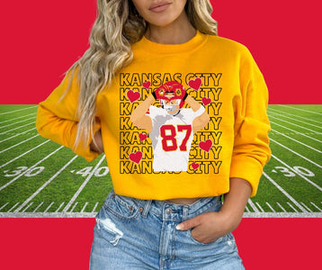 Kansas City Repeat Travis Kelce Heart Hands Gold Graphic Sweatshirt - The Red Rival