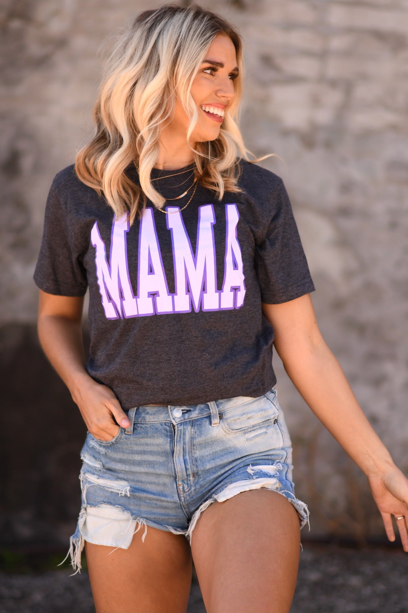 Purple Mama Varsity Letters Grey Graphic Tee - The Red Rival