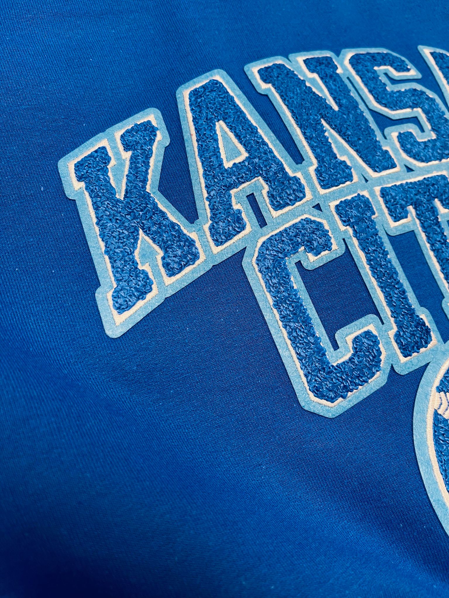 Custom Kansas City Baseball Chenille Patch on Crewneck Sweatshirt - The Red Rival