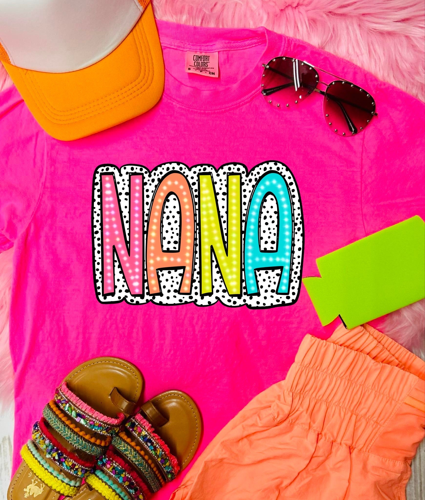 Nana Dalmatian Dot Neon Pink Tee - The Red Rival