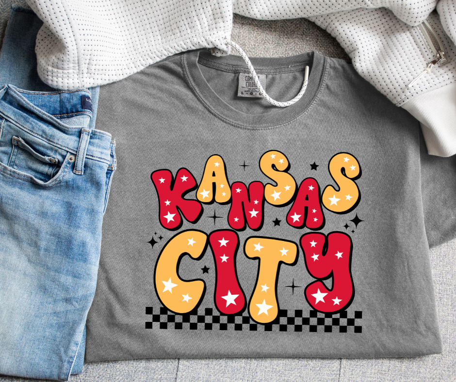 Retro Red & Gold Kansas City Star Design Grey Tee - The Red Rival