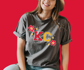 Retro KC Flowers Charcoal Tee - The Red Rival