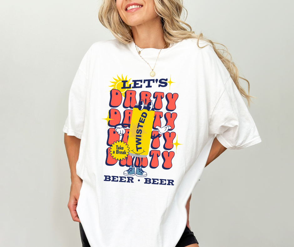 Let's Darty Twisted Can White Tee - The Red Rival