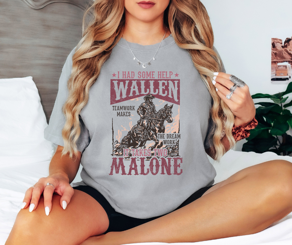 I Had Some Help Wallen Malone Grey Tee - The Red Rival