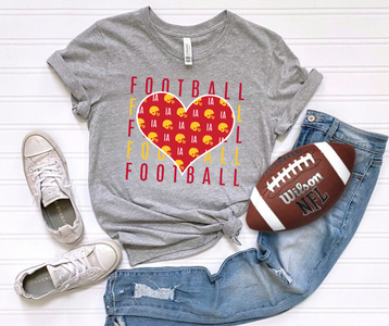 Iowa State Football Heart Repeat Grey Graphic Tee - The Red Rival