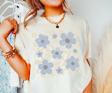 Light Blue Flower Pattern Ivory Tee - The Red Rival