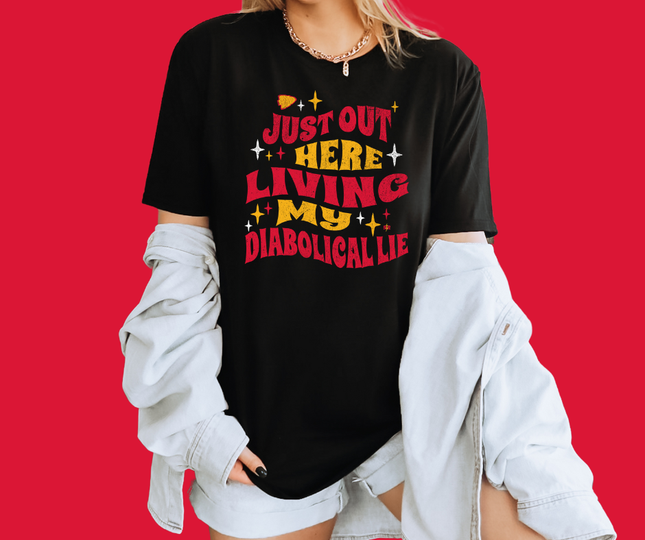 Just Out Here Living My Diabolical Lie Black Tee - The Red Rival