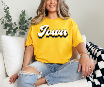 Iowa Retro Script Gold Graphic Tee - The Red Rival