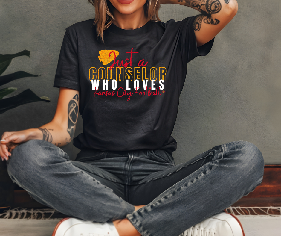 Just A Counselor Who Loves Kansas City Football Black Tee - The Red Rival