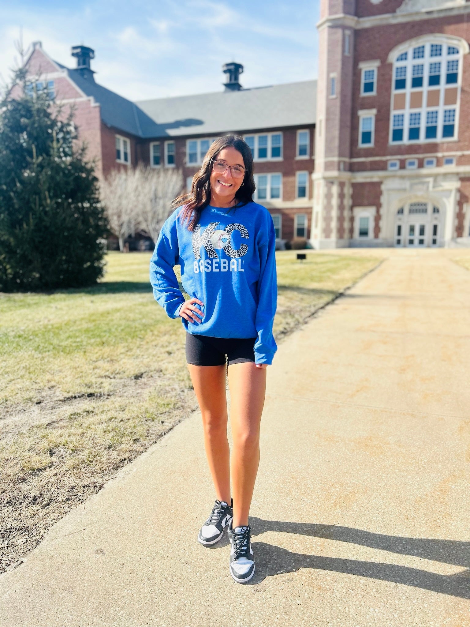 Leopard KC with Baseball Between Heather Blue Graphic Sweatshirt