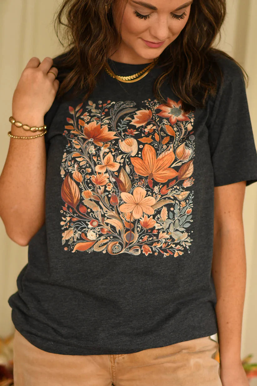Fall Flowers Grey Tee - The Red Rival