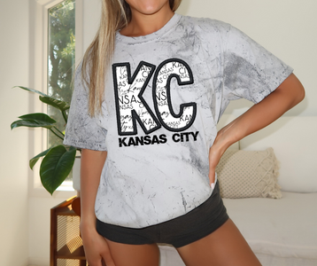 Faux Black Embroidered Kansas City Grey Tie Dye Tee - The Red Rival