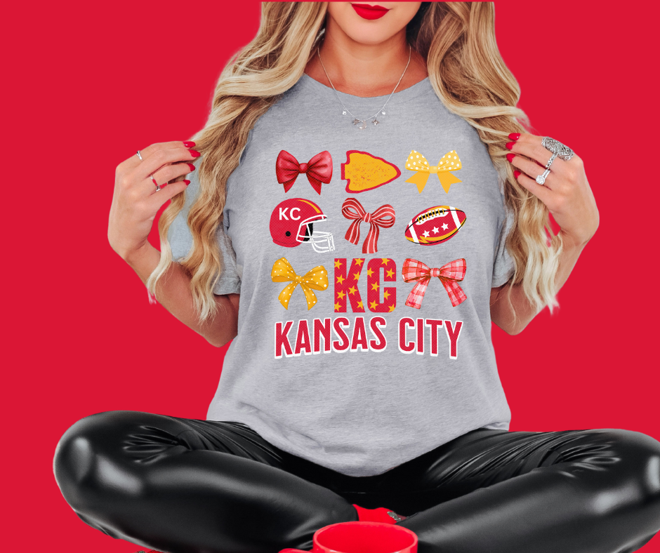 Kansas City Bow Pattern Grey Tee - The Red Rival