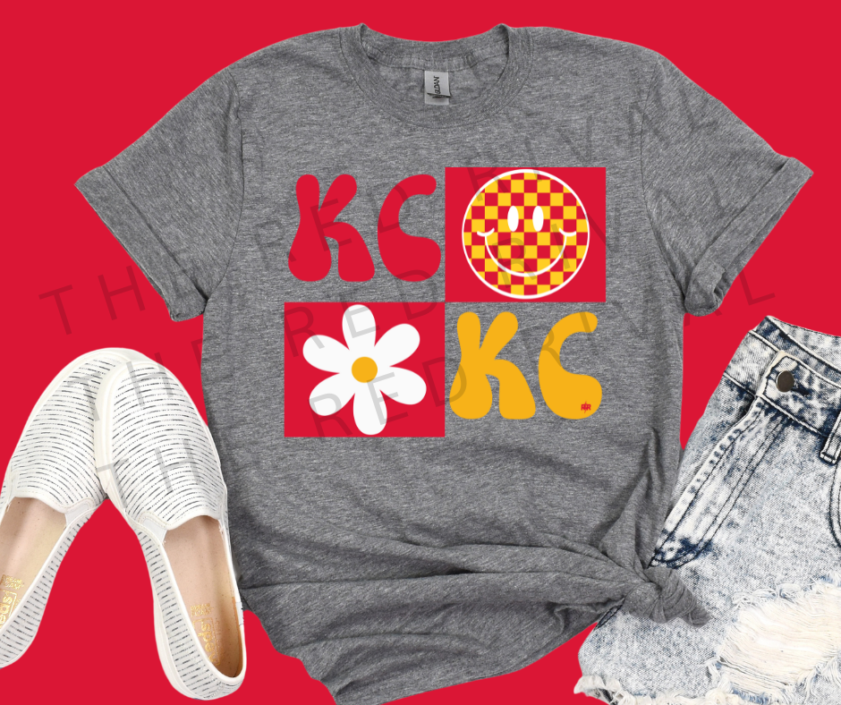 Retro KC 4 Squares Grey Tee - The Red Rival