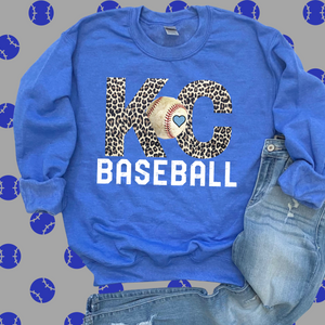 Leopard KC with Baseball Between Heather Blue Graphic Sweatshirt - The Red Rival