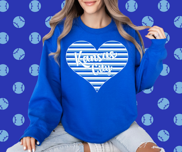 Kansas City Striped Heart Royal Blue Graphic Sweatshirt - The Red Rival