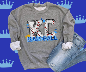 KC Baseball Letters Grey Graphic Sweatshirt - The Red Rival