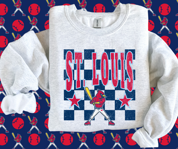 St. Louis Cardinal Mascot Checkered Ash Graphic Sweatshirt - The Red Rival