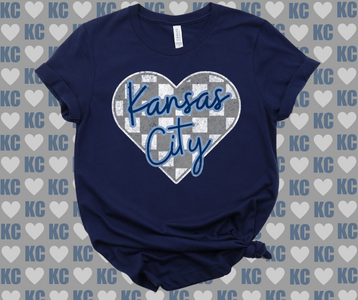 Kansas City Soccer Checkered Heart Navy Tee - The Red Rival