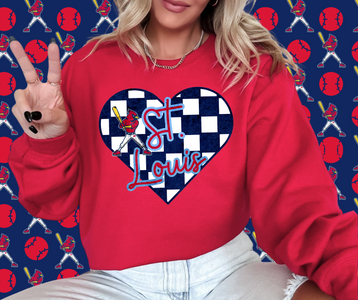 St. Louis Cardinal Checkered Heart Red Graphic Sweatshirt - The Red Rival