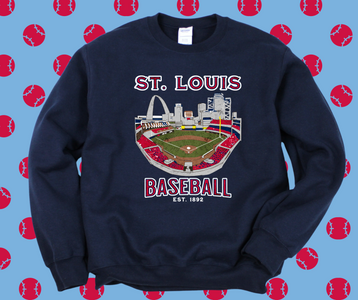St. Louis Stadium Baseball Navy Graphic Sweatshirt - The Red Rival