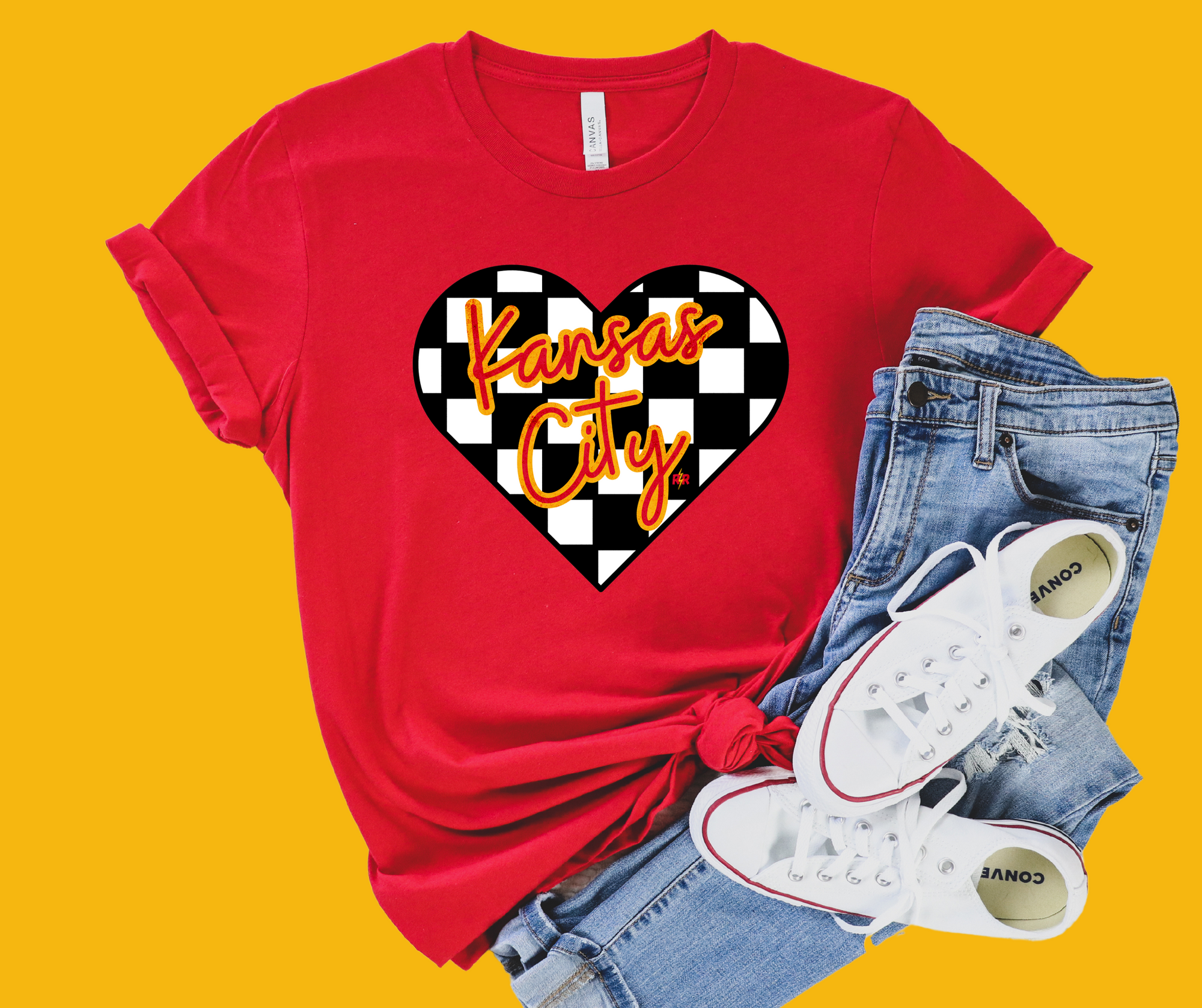 Kansas City Checkered Heart Red Graphic Tshirt - The Red Rival