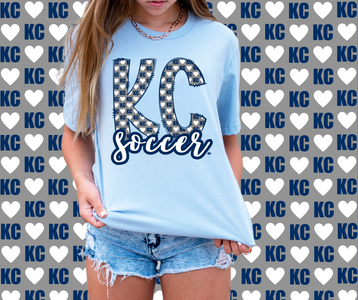KC Soccer Heart Pattern Doddle Letters Light Blue Tee - The Red Rival