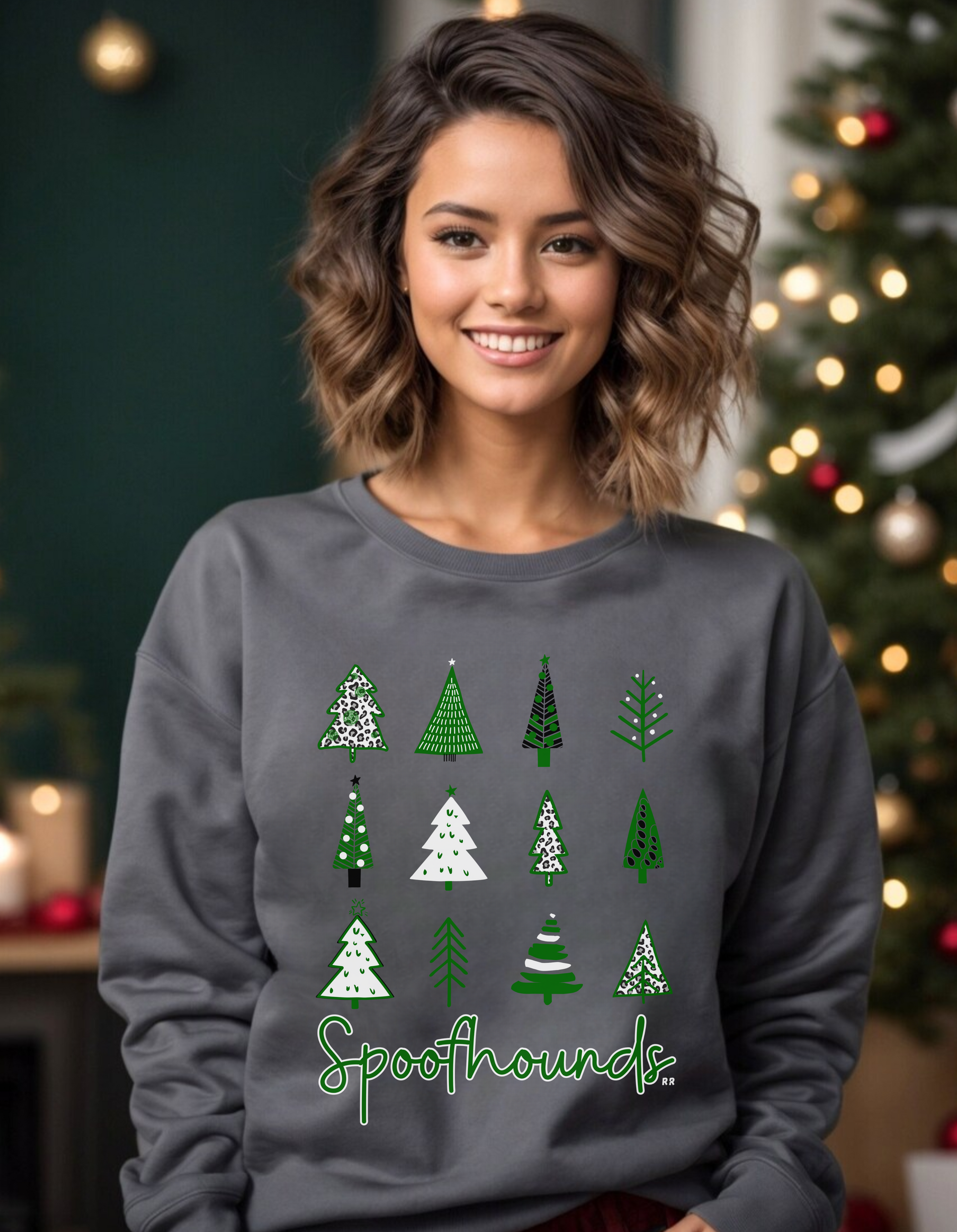 Spoofhounds Christmas Tree Pattern Charcoal Grey Sweatshirt - The Red Rival