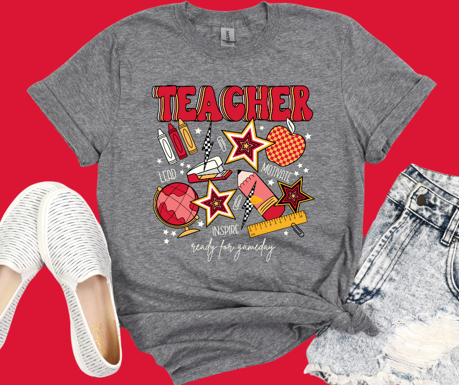 KC Colored Teacher Icons Grey Tee - The Red Rival