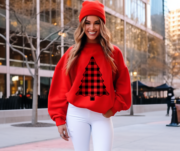 Black Plaid Christmas Tree Red Sweatshirt - The Red Rival