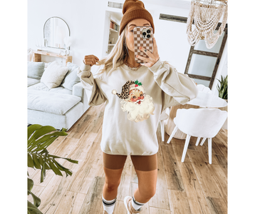 Leopard Hat Santa Tan Sweatshirt - The Red Rival