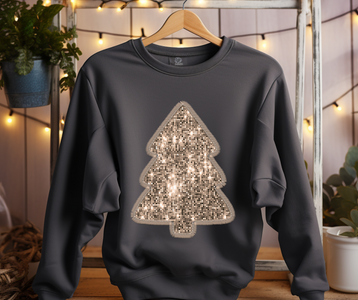 Faux Gold Embroidery Christmas Tree Charcoal Sweatshirt - The Red Rival